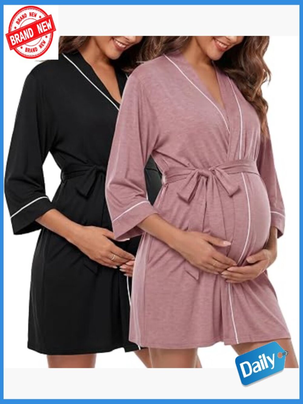 Maternity Nursing Robe 2 Pack Labor Delivery Gown 3/4 Sleeve Breastfeeding